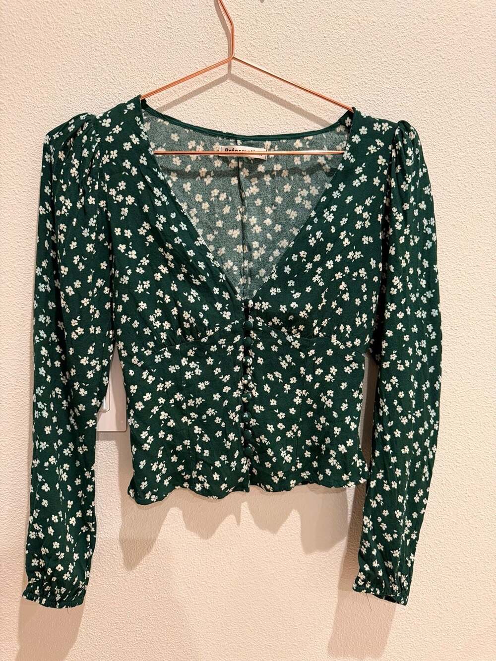 Reformation Nell Long Sleeve Floral V-Neck Top